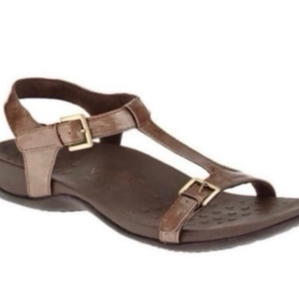 Vionic by Orthaheel Adriane Bronze T-Strap Sandals